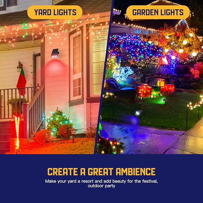 Kyosho Color Changing Solar Outdoor Lights, 9 Lighting Modes Halloween Christmas Lights, Waterproof RGBW Multicolor Solar Spotlight for Tree Pool Garden, 4 Pack
