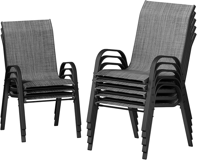 UDPATIO Patio Chairs Set of 8, Stackable Outdoor Dining Chairs with High Back, Breathable Textilene Fabric Outdoor Chair All Weather, 350LBS Capacity for Garden, Backyard (Dark Grey)