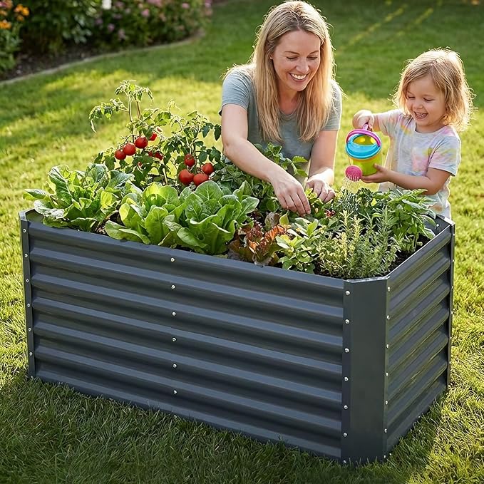 4x2x2ft Raised Garden Bed - Galvanized Deep Root Planter Boxes Outdoor with Wing Nuts and Safety Edges for Gardening Vegetables, Flowers, Herbs, Succulents - Gray