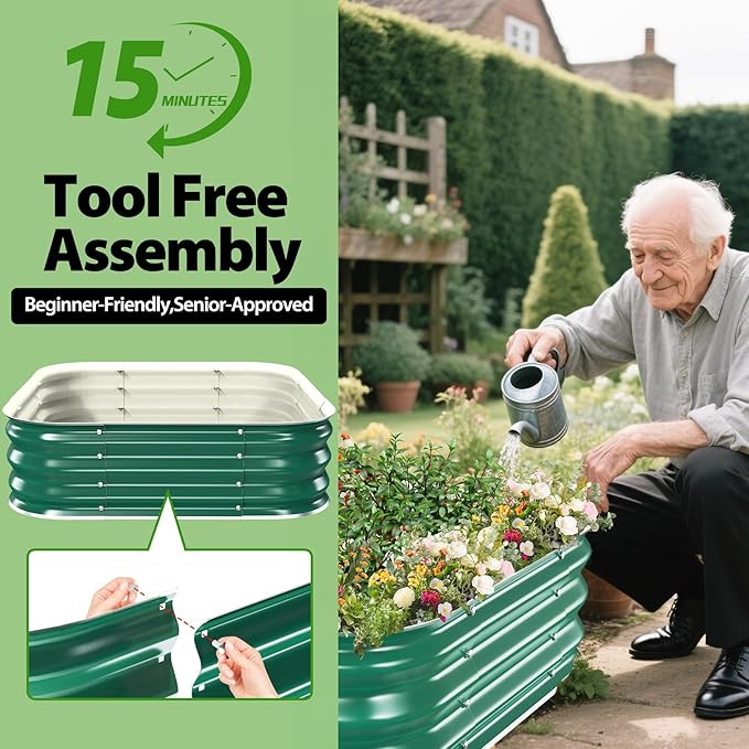 Galvanized Raised Garden Bed for Gardening, 4x4x1ft Large Square Metal Planter Boxes Outdoor for Vegetable,Flower,Herb,Modular Above Ground Growing Container,Green,Easy Assembly