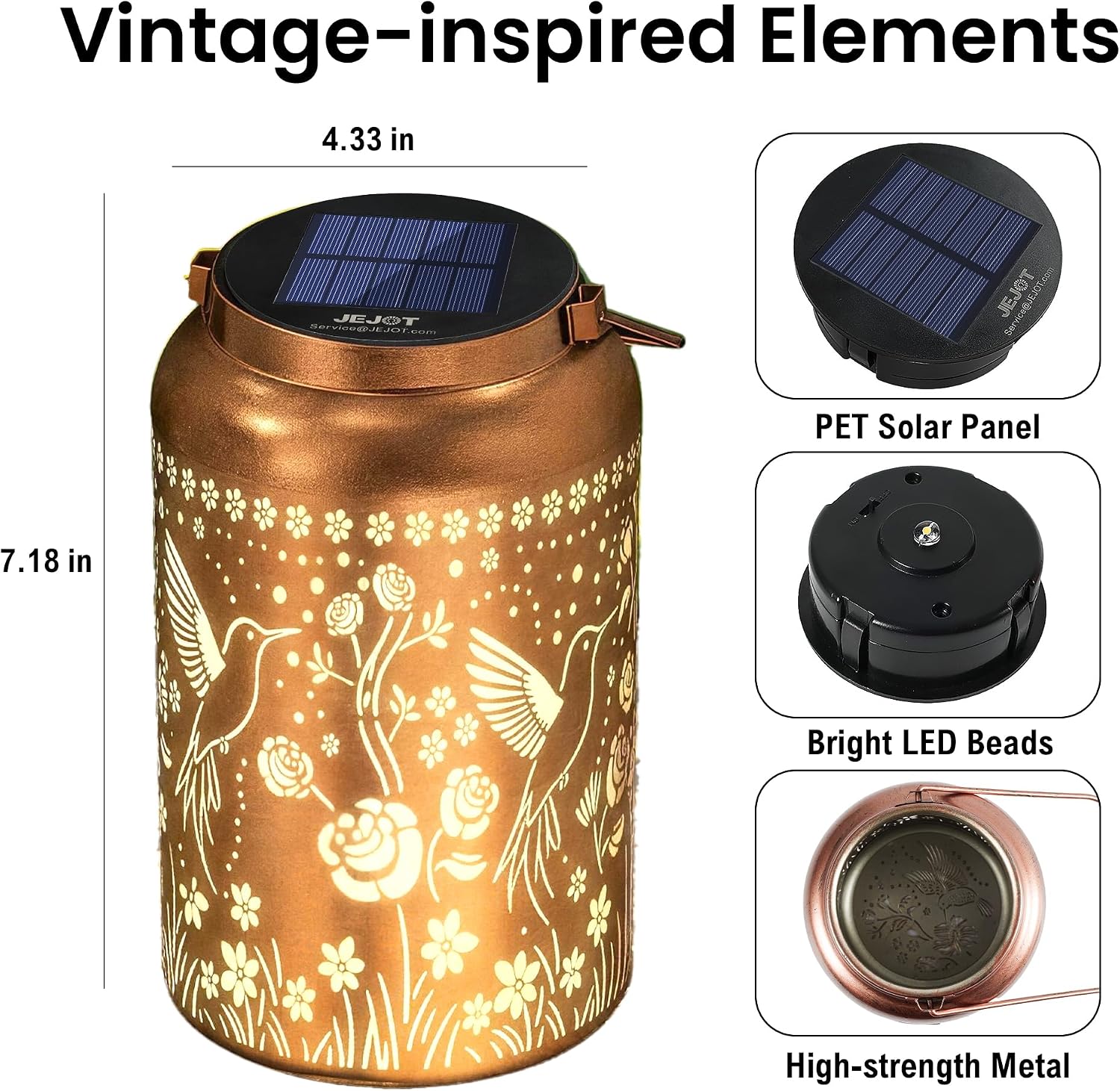 JEJOT Hummingbird Solar Lanterns Outdoor Waterproof,Birthday Gift for Women | Gifts for Mom Grandma, Metal Hanging Solar Light for Yard Garden Porch Landscape Deconration-1Pack