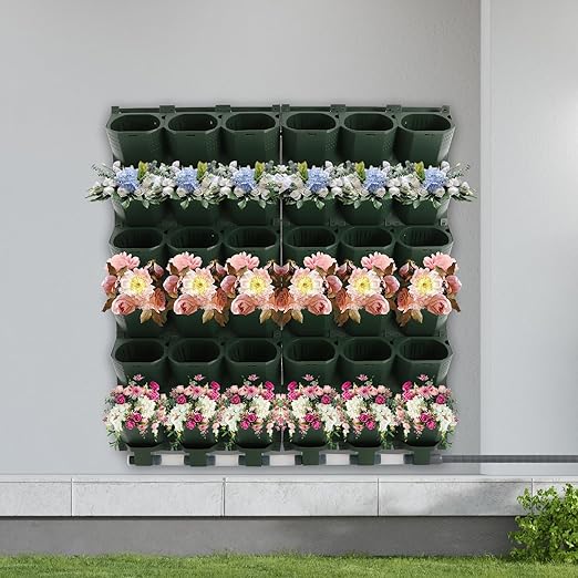 Self Watering Planters with Timer and Rain Sensor, 36-Pocket Wall Mounted Vertical Garden System - Automatic Drip Irrigation Kit for Indoor Outdoor Balcony, Grow Herbs Vegetables Flowers