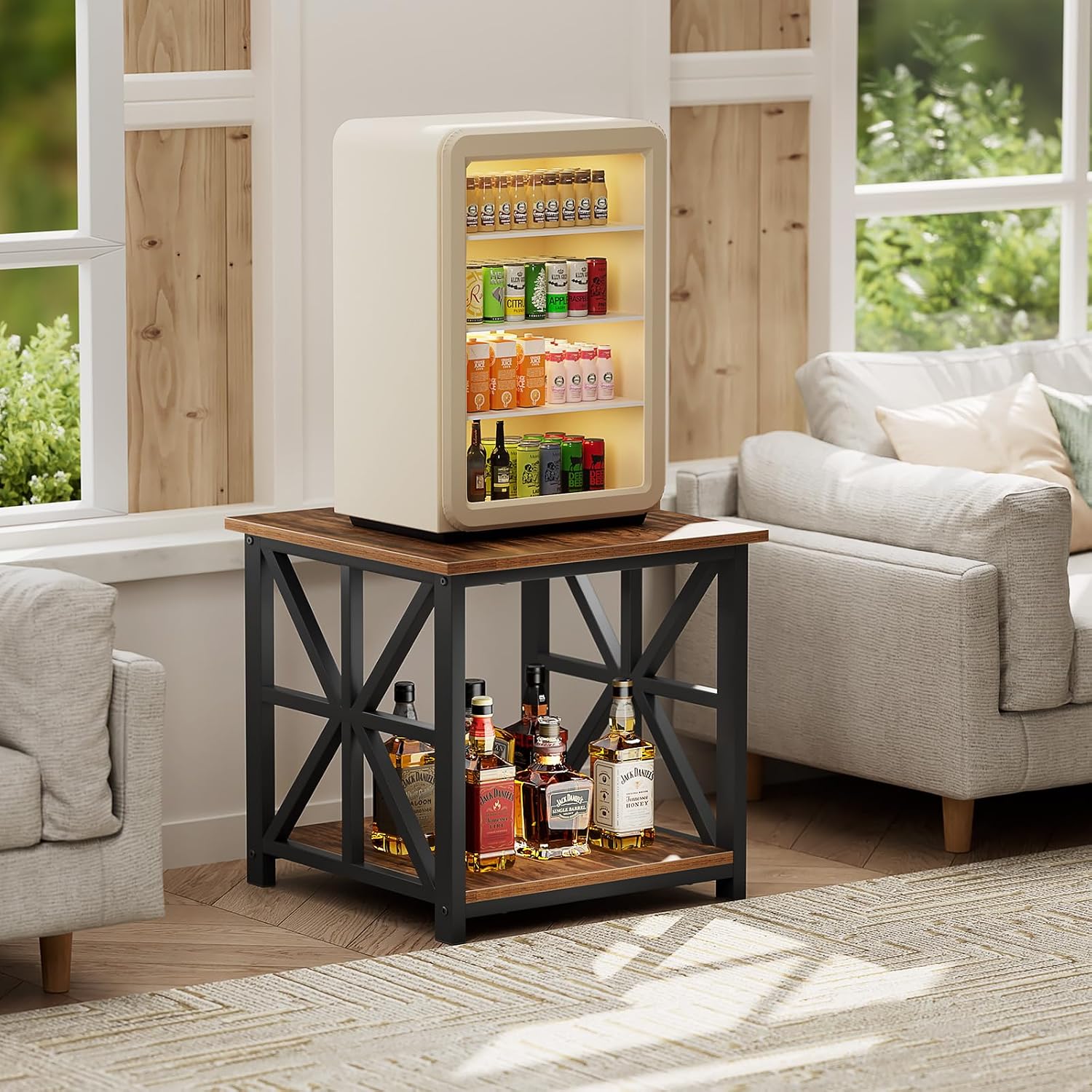 GreenForest End Table with 2-Tier Storage Shelf, 19.7 inch Side Table for Living Room, Modern Nightstand Bedside Table for Bedroom Office, Walnut