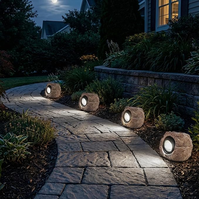 Solar Rock Lights, 4 Pack Solar Powered Waterproof LED Spotlights Decorative for Outdoor Garden, Pathway, Walkway, Yard, Landscape, Patio (Cool White)