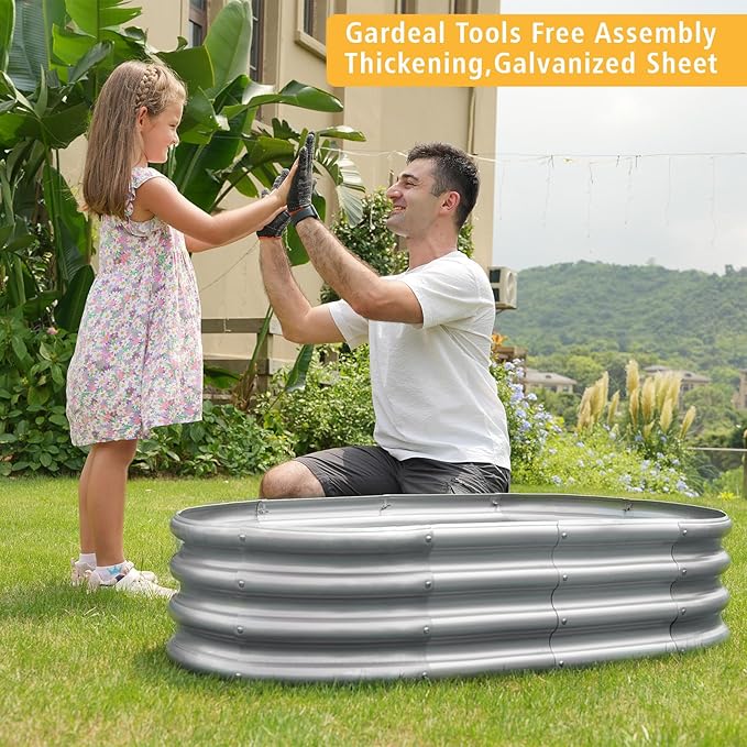 Garden Galvanized Raised Garden Bed Kit - Metal Planter Box for Vegetables/Herbs/Flowers, Heavy-Duty Steel Outdoor Garden Box with Reinforced Edges