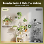PRAISUN 51.3 Inch Plant Stand with Grow Light, 6 Tiered Indoor Plant Shelf with Larger Flower Holder, Pine-Shaped Stand, 3 Light Modes, Open Base, Corner Plant Rack for Living Room, Oak and White