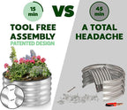 Round Galvanized Raised Garden Bed // 2×2×1 ft Galvanized Raised Garden Beds Outdoor for Gardening, Vegetables, Flowers // Patented Tool-Free Design Round Planter (Silver)