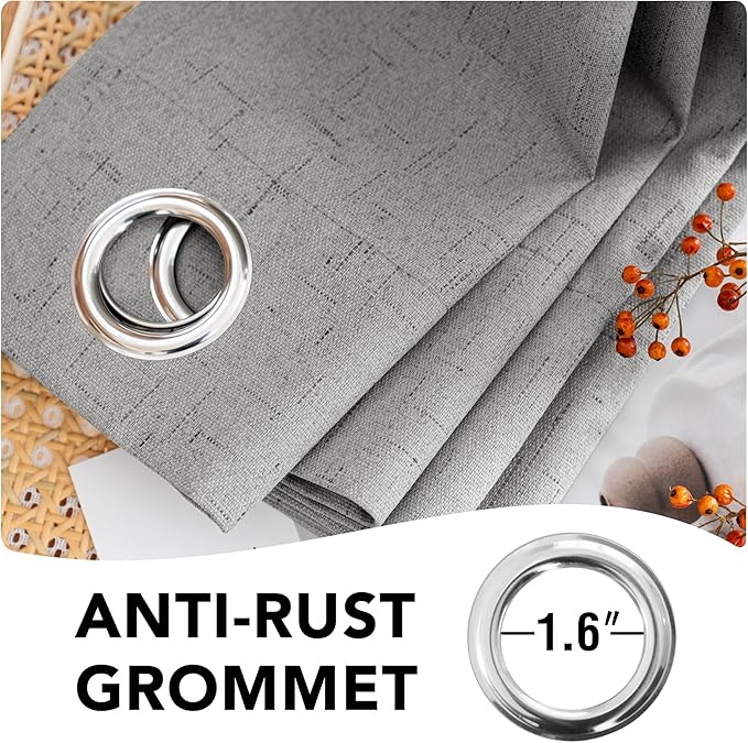 H.VERSAILTEX Linen Blackout Curtains Durable Thick Textured Linen Look 100% Blackout Patio Door Curtain Anti Rust Grommet Extra Wide Sliding Door Curtain Panel, W100 x L84 inch - Dove Gray