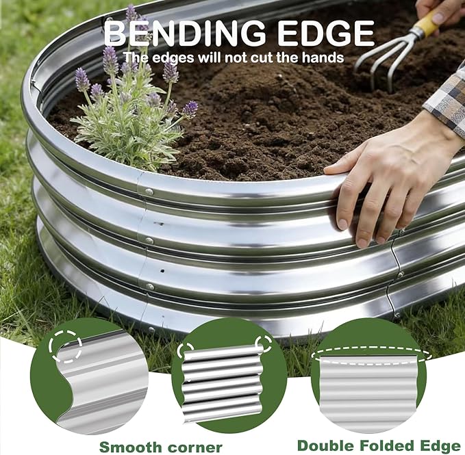 4x2x1ft-2pcs-Oval Raised Garden Bed Kit, Galvanized Planter Garden Boxes Outdoor, Metal Raised Garden Beds for Vegetables,Fruits, Flower,Silver