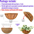 LaLaGreen Wall Hanging Planters (12 Inch, 2 Pack) Wall Mounted Flower Baskets with Coco Liner, Metal Iron Wire Plant Holder for Outdoor Window Box Herb Outside Fence Railing Deck Porch Balcony Garden