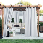 NICETOWN 2 Panels Patio Curtainss Outdoor Waterproof W52 x L120, Detachable Sticky Tab Top Blackout Public Dividers Thermal Insulated Blinds Sunlight Block for Arbor/Pool/Sunroom, Tan