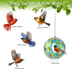 VOREEN Mosaic Glass Bird Feeder, Handcrafted Hanging Fly-Through Feeder for Outdoor Garden & Backyard, Decorative Wild Bird Feeder with Steel Wire Cable – Natural Blue & Green Mosaic Style