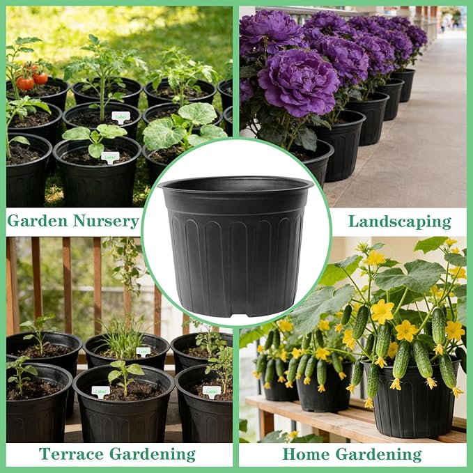 24-Pack 3 Gallon Flexible Plastic Plant Pots with 30Pcs Plant Labels,Thickened Soft Seed Starting Container for Indoor Outdoor Plants, Seedlings, Vegetables, Succulents and Cuttings