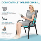 Outdoor Stackable Chairs Set of 4, Stacking Patio Chairs with Textilene Fabric, Outside Furniture for Garden Backyard Balconie Poolside Deck, Grey