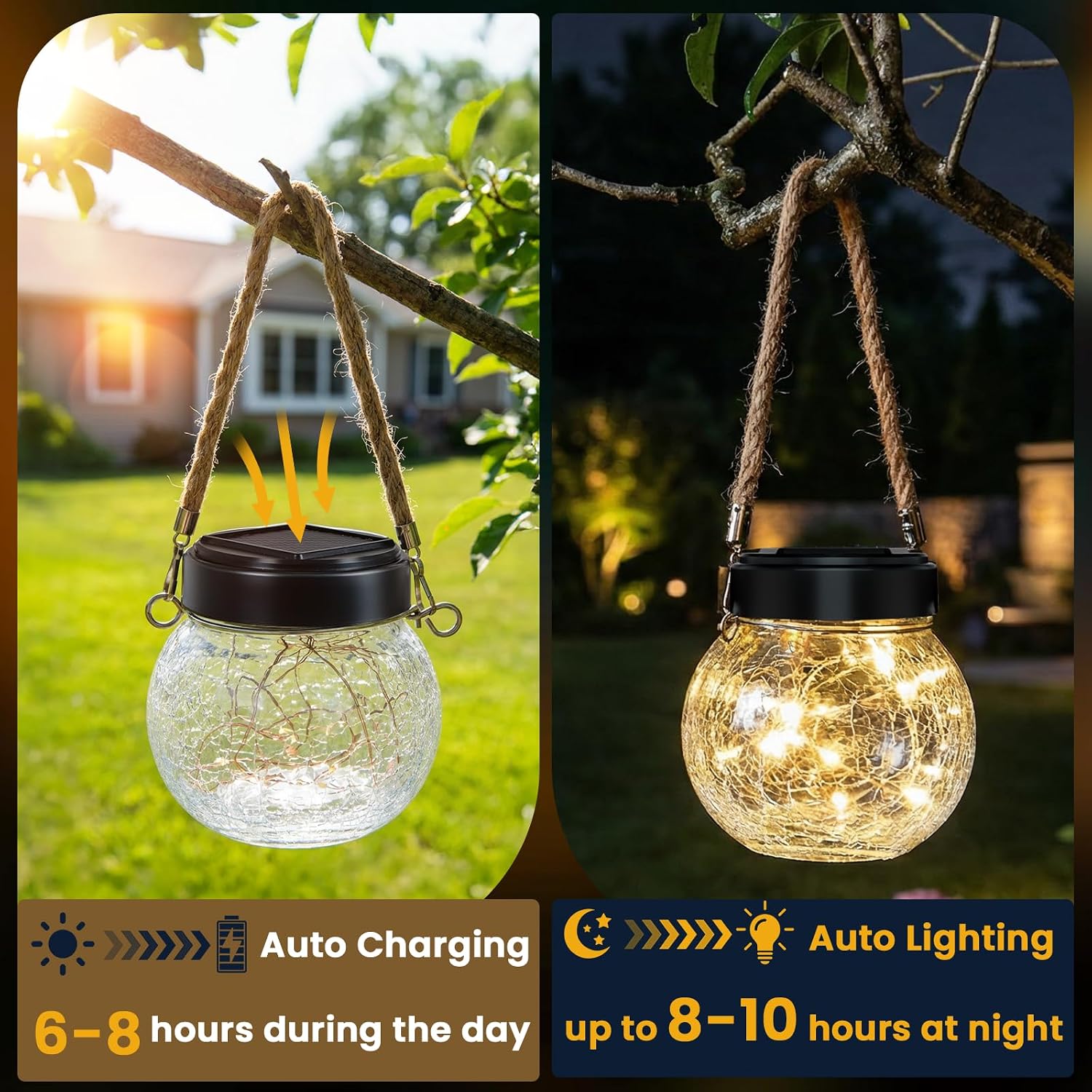 ROSHWEY 4 Pack M Size Solar Lantern Gifts for Women, Hanging Garden Decor Solar Lights Outdoor Waterproof with 15 LED for Halloween Christmas Easter Gift