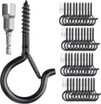 PlusRoc 40 Pack Ceiling Hooks for Hanging Plants Outdoor String Lights Heavy Duty, 2.2 Inch Eye Hook Screw in Cup Hooks Q-Hanger for Patio Lights, Wall Wood Fence Deck Mount(Black)