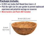 LaLaGreen 8'' (4 Pack, Round) Coco Liners for Hanging Basket – Small Coir Fiber Replacement for Flower Pot, Garden Holder, DIY Outdoor Planter – Multi Sizes 10/12/14/16/18/20 Inch & Different Shapes