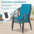 Outdoor Stackable Chairs Set of 4, Stacking Patio Chairs with Textilene Fabric, Outside Furniture for Garden Backyard Balconie Poolside Deck, Blue