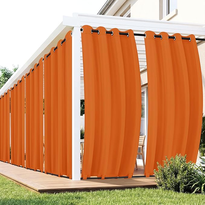Outdoor Curtains for Patio Waterproof 6 Panels - Windproof, Privacy, Weatherproof Outside Drapes for Gazebo Pergola Porch, Grommet Top and Tab Bottom, 54x84 Inch, Mecca Orange