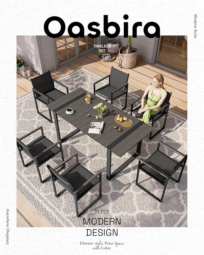 Outdoor Dining Table for 6, HDPS+ Aluminum Patio Dning Table with U-Shape Leg, Size: 67.4"*32.3"*29.6",Modern Rectangular Table for Lawn, Garden (Charcoal)