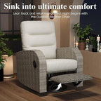 LayinSun Oversized Wicker Outdoor Swivel Glider Recliner with Adjustable Backrest & Footrest, Patio Reclining Lounge Chair - Set of 2