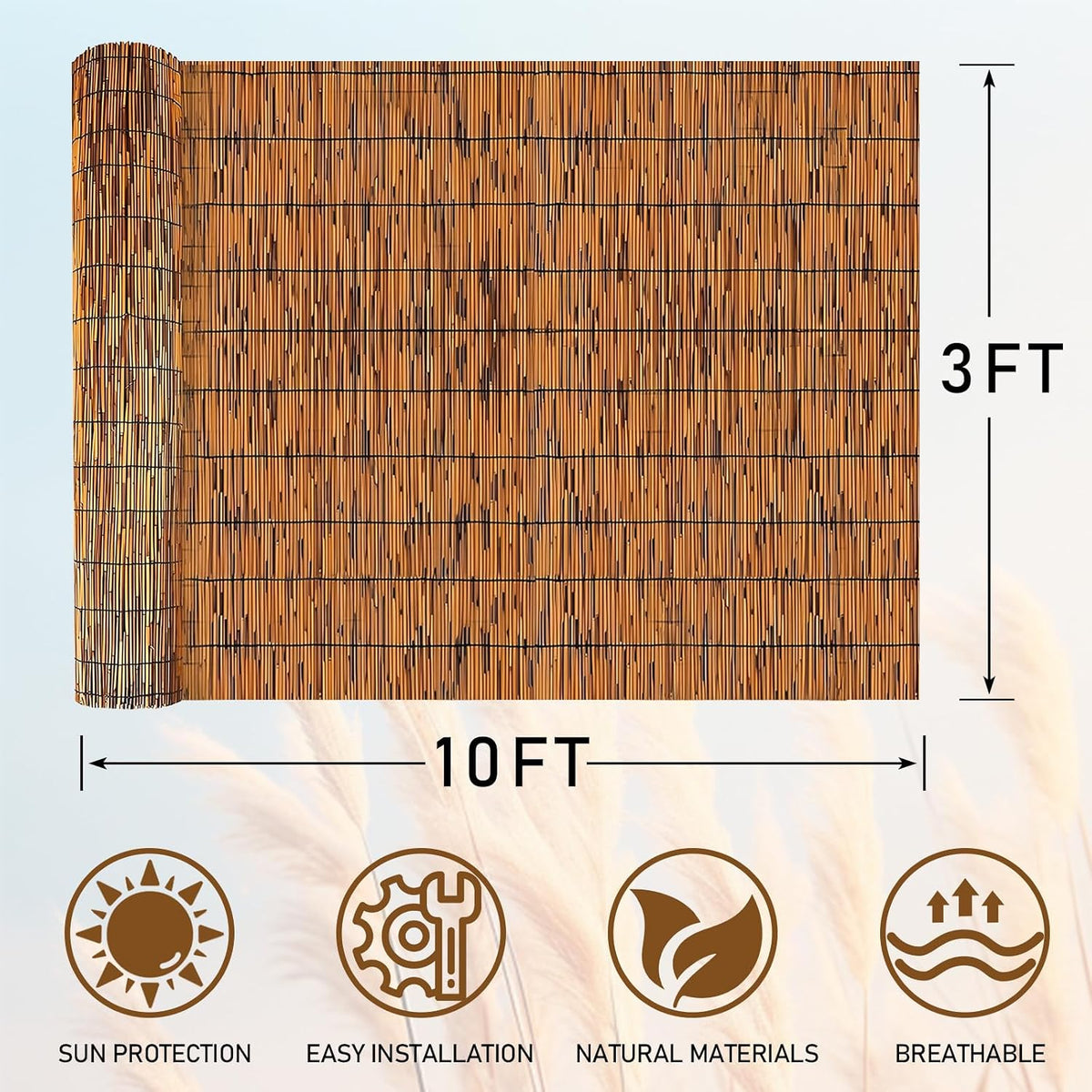 reed fence - bamboo fencing roll 3 feet, close-up detail