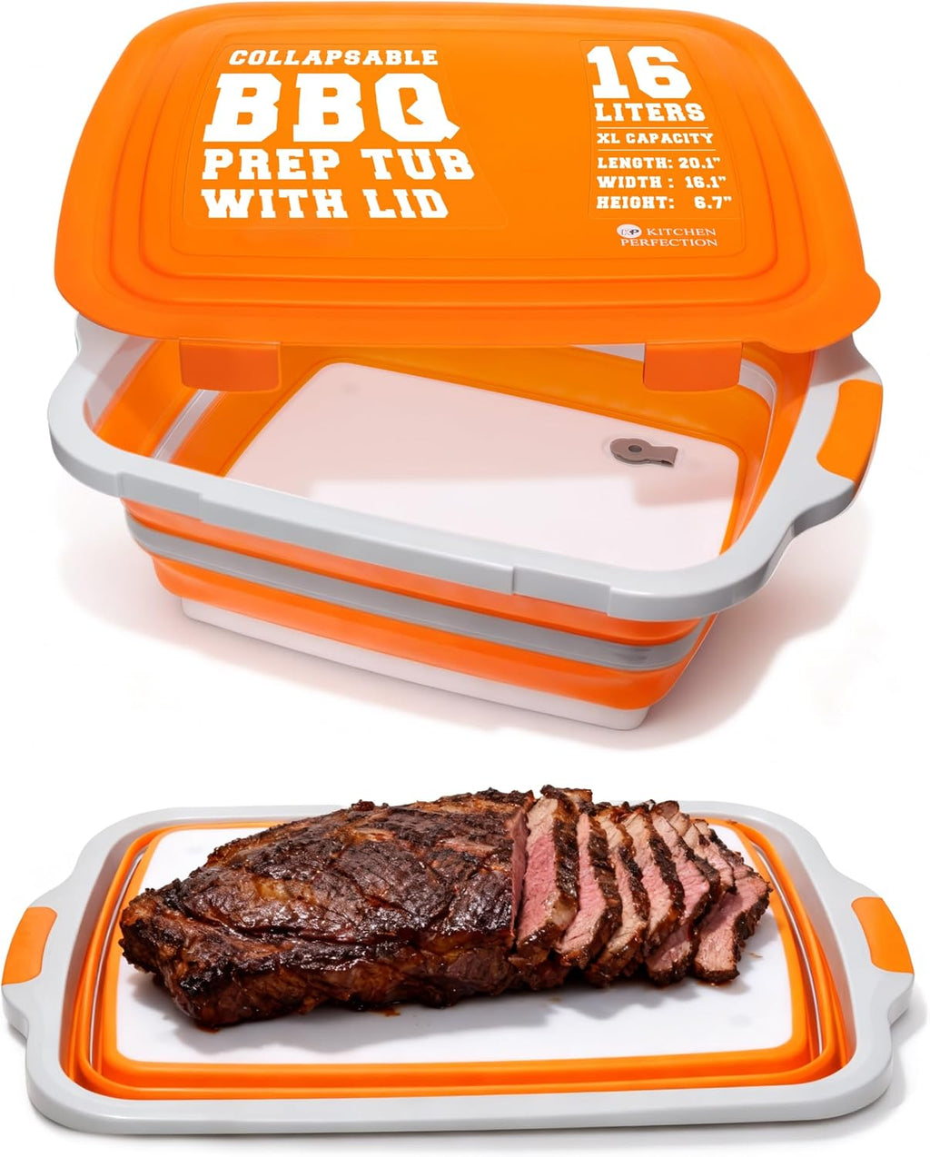 Collapsible XL Smoker & BBQ Prep Tub with Locking Lid | Includes Cutting Board, Meat Marinade & Brine Container For Turkey, Brisket & Ribs - Best Grill Accessories Gifts For Men