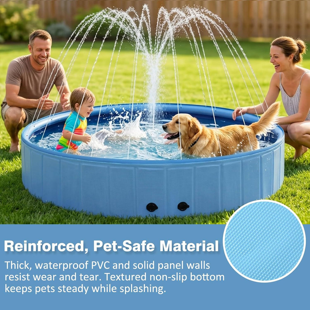 Eooqi Foldable Dog Pool with Sprinkler, Extra Large Thickened Splash Pool | 2-in-1 Outdoor Summer Water Play Toy, Non-Slip Hard-Side Kiddie Pool for Backyard Dogs, Kids & Pets (Blue, 87"-5XL)