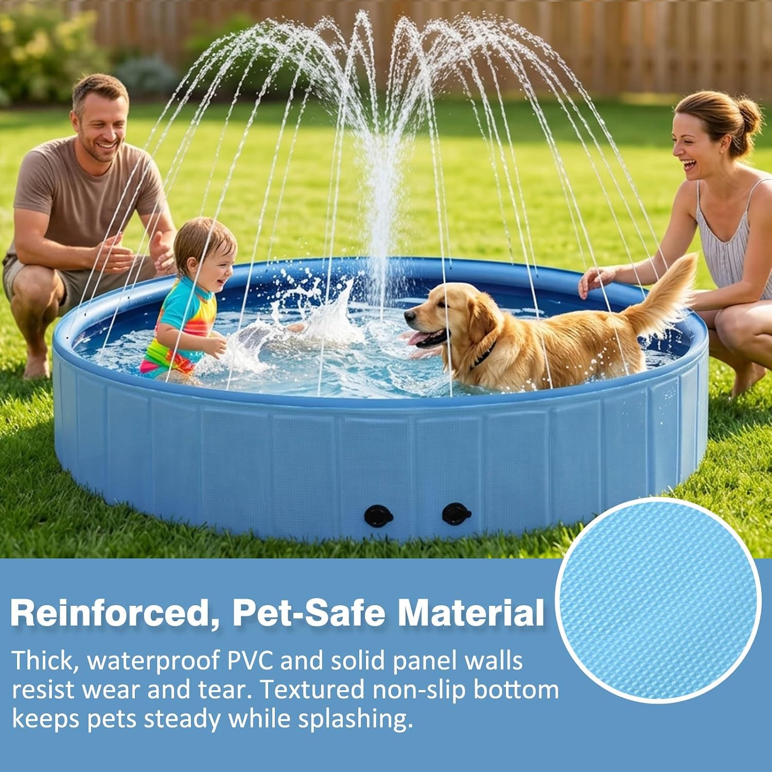 Eooqi Foldable Dog Pool with Sprinkler, Extra Large Thickened Splash Pool | 2-in-1 Outdoor Summer Water Play Toy, Non-Slip Hard-Side Kiddie Pool for Backyard Dogs, Kids & Pets (Blue, 87"-5XL)