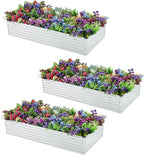 3 Pack 6x3x1FT Galvanized Raised Garden Bed Kit, Outdoor Metal Planter Box for Vegetables, Bottomless Rectangular Gardening Bed with Support Rods, Tool-Free Assembly, Silver
