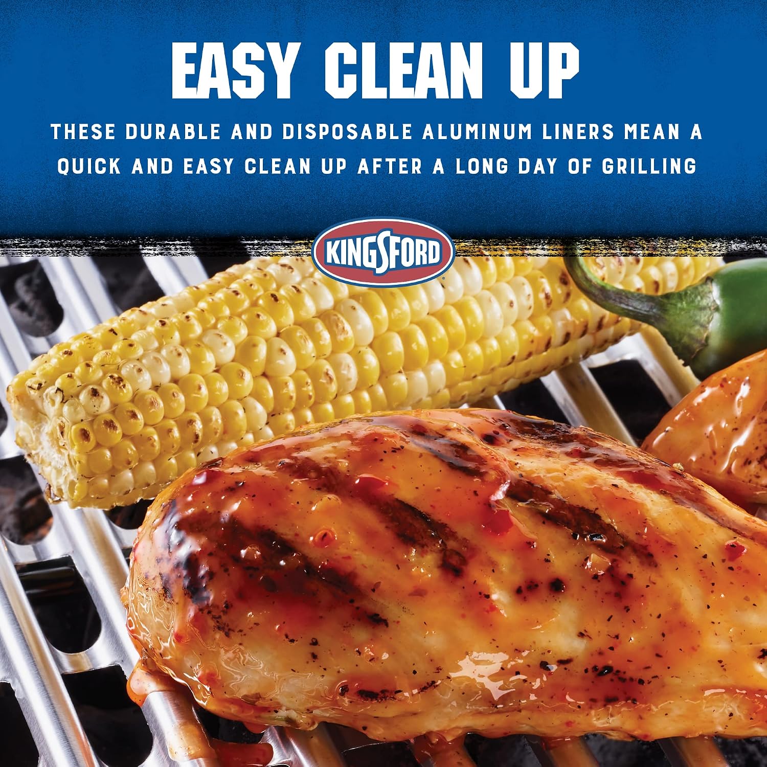 Kingsford Heavy Duty Disposable Grill Liners, 16 x 11.75 Inch, 14 Count | Aluminum foil design, prevents food and sauce from falling through grates, for outdoor BBQ grills daily