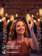 25FT LED Outdoor String Lights, ST38 Patio Lights Waterproof with 25 Shatterproof Edison Bulbs, Connectable Outside Hanging Light for Porch, Garden, Backyard, Deck, Balcony, Decor, 2700K Warm White