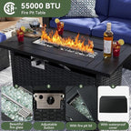 Aoxun 8 Piece Patio Furniture Set with 44” Fire Pit Table, Wicker Rattan Patio Sectional Sofa, Outdoor Furniture Set with Thickened Cushion, Blue