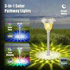 Beau Jardin 4 Pack Solar Pathway Lights White+ Color Changing Stainless Steel 3 Mode Outdoor Multicolor Metal Solar Powered Waterproof Glass for Garden Landscape Path Yard Walkway Driveway Silver