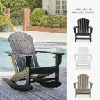 Signature Design by Ashley Adirondack Patio Rocking Chair, Black | All-weather HDPE rocking chair, Durable weather resistant material, 250 lb capacity, Built-in cup holder, Sundown Treasure