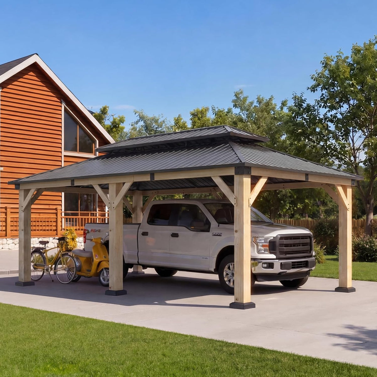 aoxun 12x20 ft heavy duty cedar wood carport, view 9