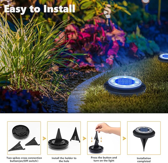 Flacchi Solar Lights Outdoor - Solar Powered Ground Lights Outdoor Solar Disk Light Waterproof Landscape Light for Patio Yard Pathway Walkway Driveway (Blue, 8 Pack)
