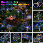 btfarm 2 Pack Solar Garden Lights Outdoor 8 Modes, 120 LED Firework Lights Solar Powered, Waterproof Twinkle Fairy Light Outside for Yard Pathway Lawn Pool Patio Christmas Decorative, Multicolor