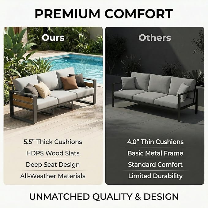 ZANDOR Aluminum Outdoor Patio Furniture Set, 5-Piece Metal Modern Outside Sectional Conversation Lawn Furniture with Coffee Table & Washable Thick Cushions,Seating Sofa for Garden/Backyard/Porch Grey