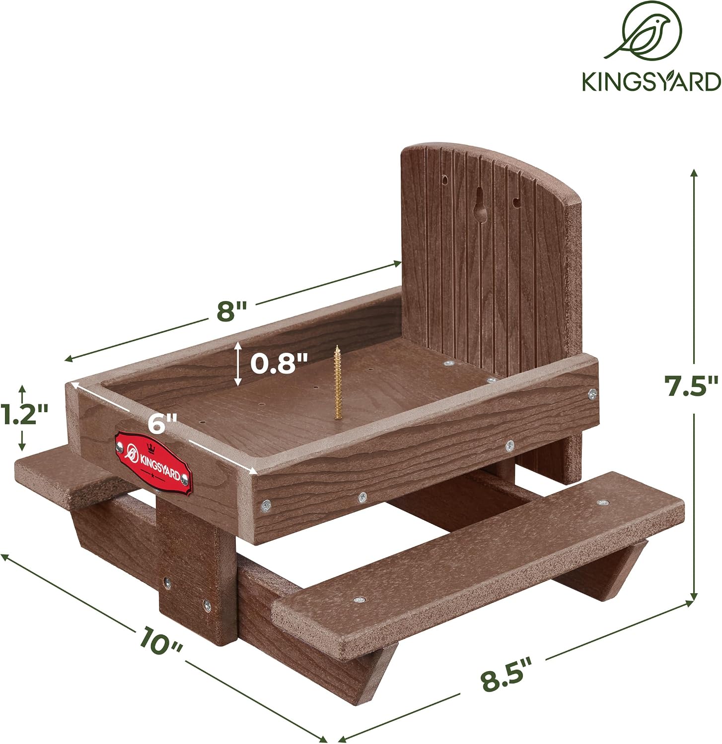 Kingsyard Squirrel Feeder Table for Outside, Recycled Plastic Squirrel & Chipmunk Picnic Table Feeder with Corn Cob Holder, 2 x Solid Structure Benches, Easy to Clean (Brown) | WPC Composite Squirrel & Chipmunk Picnic Table Feeder with Corn Cob Holder, 2