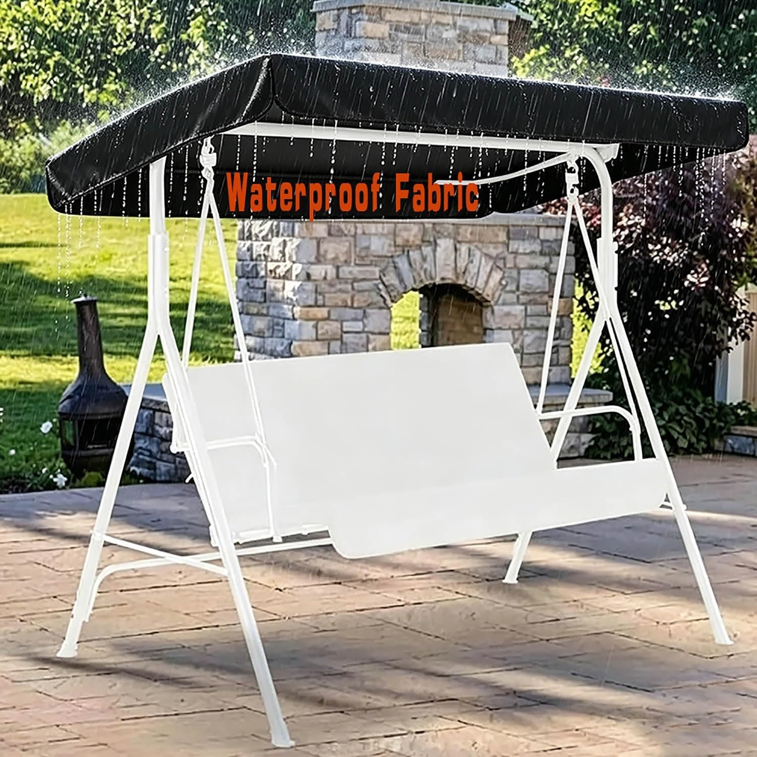 Outdoor Swing Canopy Replacement Cover, 2-3 Seater 210D Coated Oxford Fabric Porch Swing Canopy, UV-Resistant and Waterproof Hammock Top Cloth(Blue,213x122x23cm/84x48x9in)