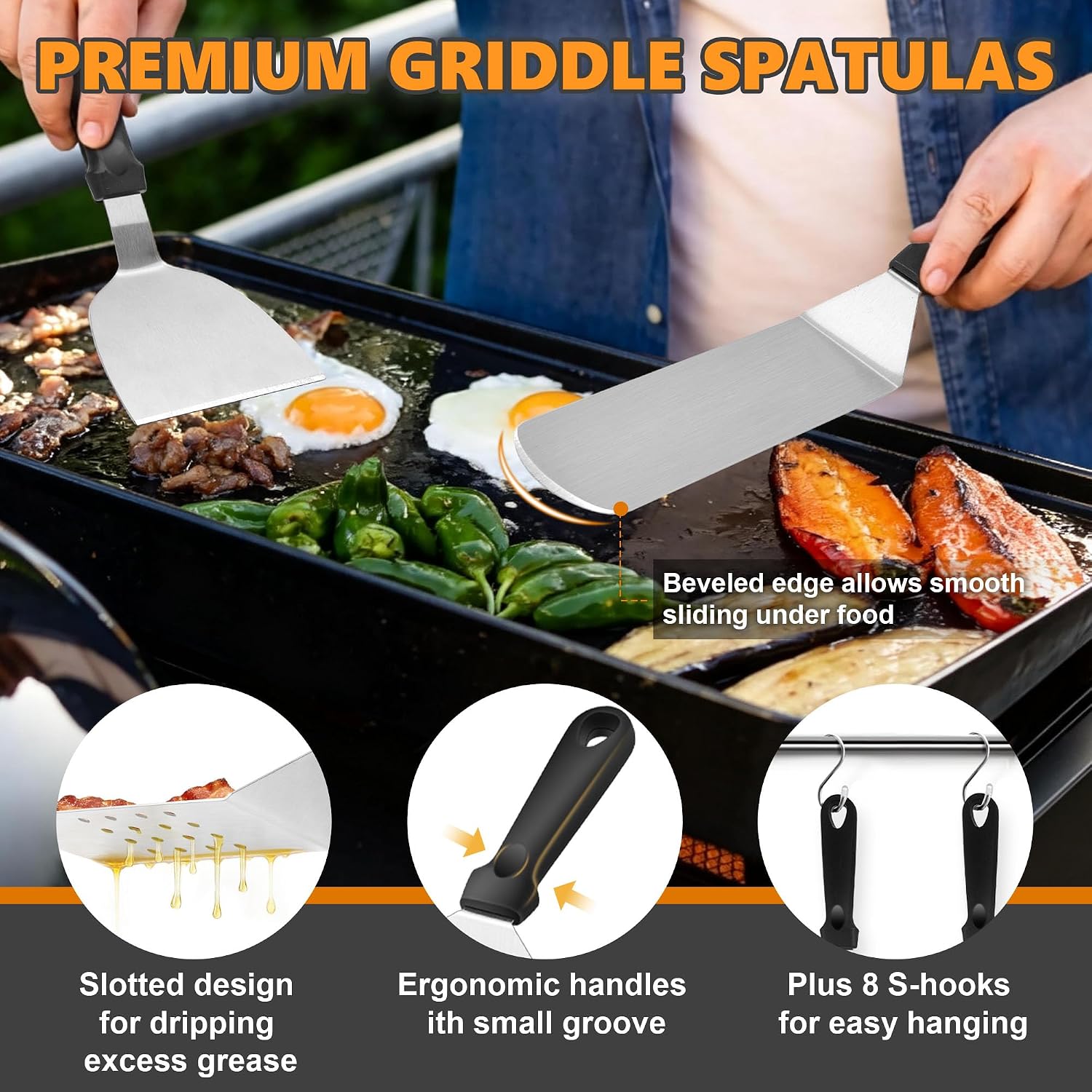 35Pcs Griddle Accessories Kit for Blackstone, Joyfair Flattop Grill Spatula | Grilling Accessory Tool Set with Stainless Steel Griddle Spatula Smash Burger Press Basting Cover Patty Maker For Outdoor BBQ