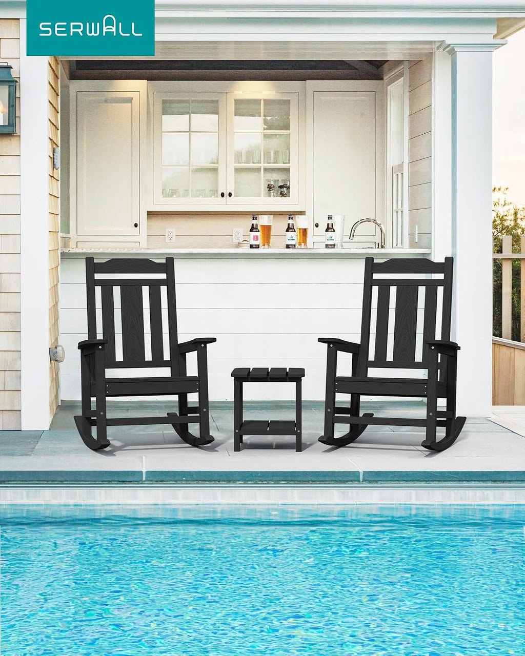 serwall oversized outdoor rocking chair, hdpe patio rocking shown in use