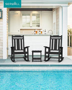 SERWALL Outdoor Rocking Chair Set of 6, Patio Rocking Chair Sets, HDPE Rocking Chair for Adults, Black