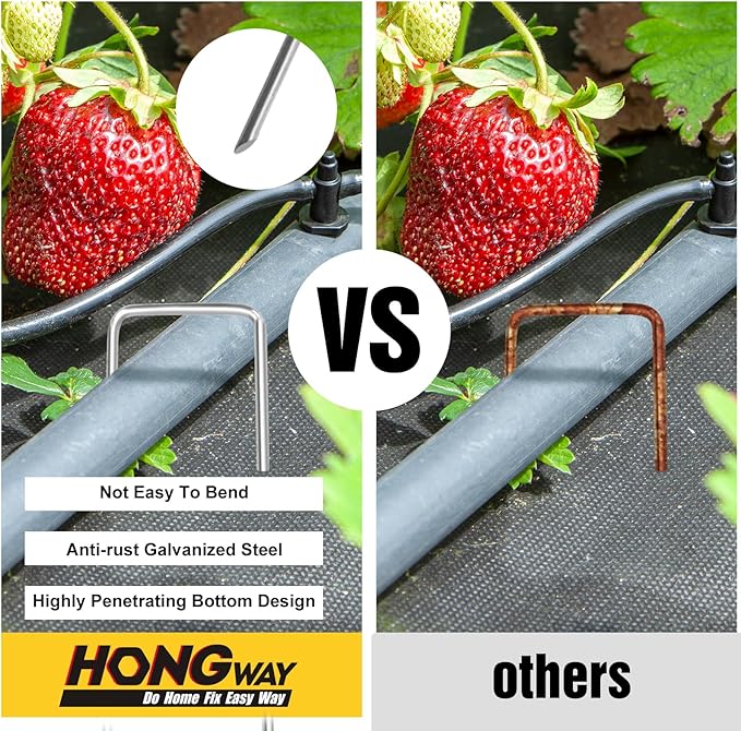 HongWay 500 Pack 4 Inch Landscape Staples, Garden Staples 12 Gauge Galvanized Ground Stakes Lawn Yard Staples SOD U-Shaped Pins for Gardening Irrigation Tubing Landscaping Fabric