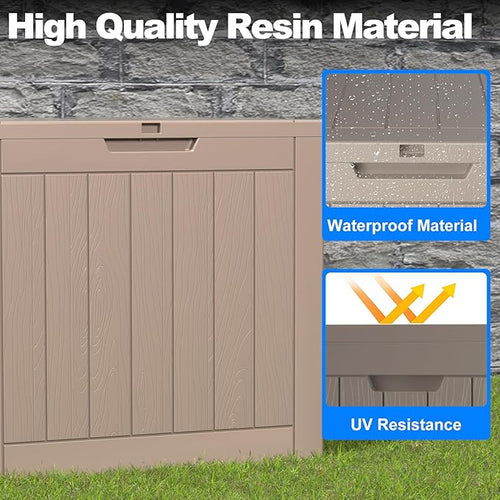 36 Gallon Outdoor Deck Box, Lockable Waterproof Outdoor Storage Boxes For Garden Tools,Indoor Cushions,Accessories Outside Storage Resin Weatherproof Container(Grey)