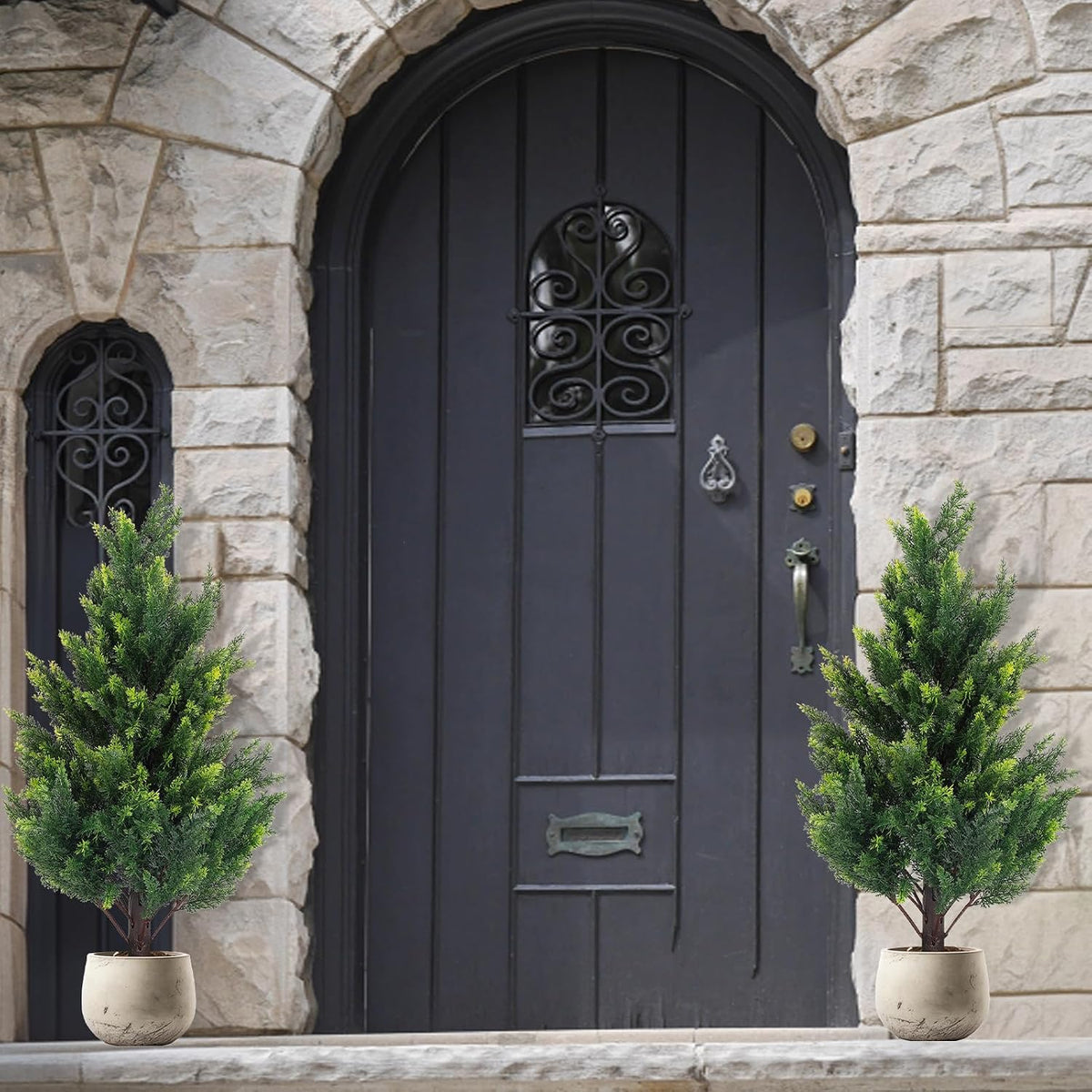 3ft tall artificial cedar topiary trees set of, close-up detail