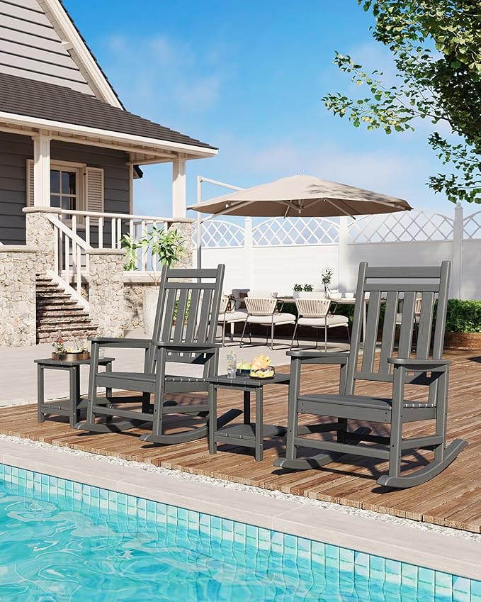 GarveeLife Outdoor Side Table 2-Tier, 18 in HDPE All Weather Resistant Patio Side Tables for Outside, End Table for Patio Pool Deck Indoor Backyard, Grey-2Pcs