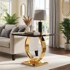 Asday 23” Black and Gold End Table, Modern Square Wood Side Table with Polihsed Metal U-Base for Living Room Bedroom Office, Small Places, Apartment