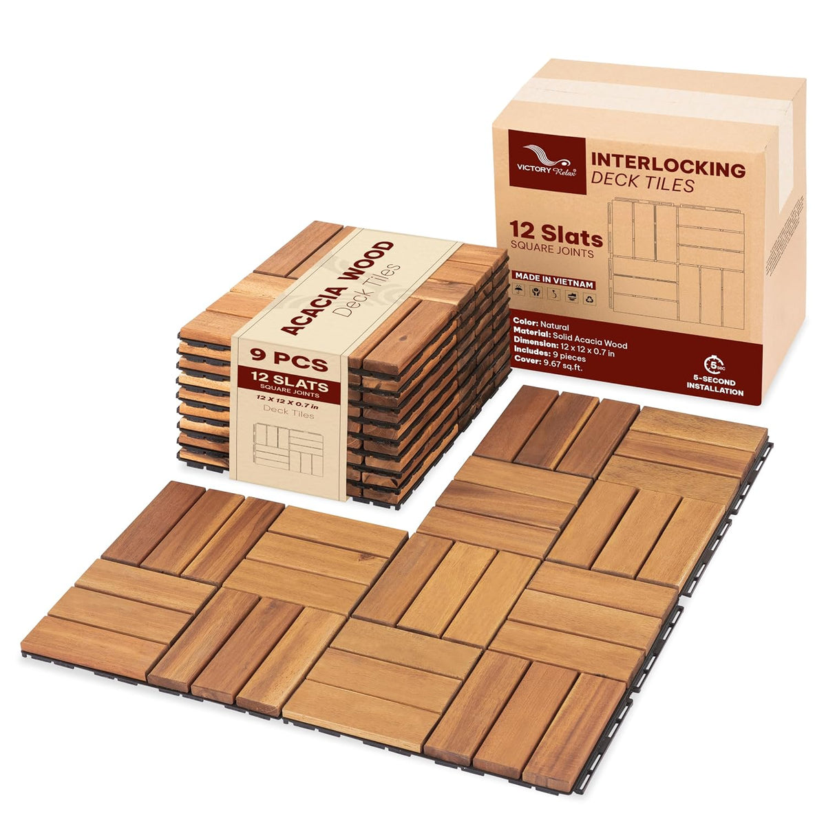 acacia interlocking deck tiles, 9 pcs wood flooring, main product view